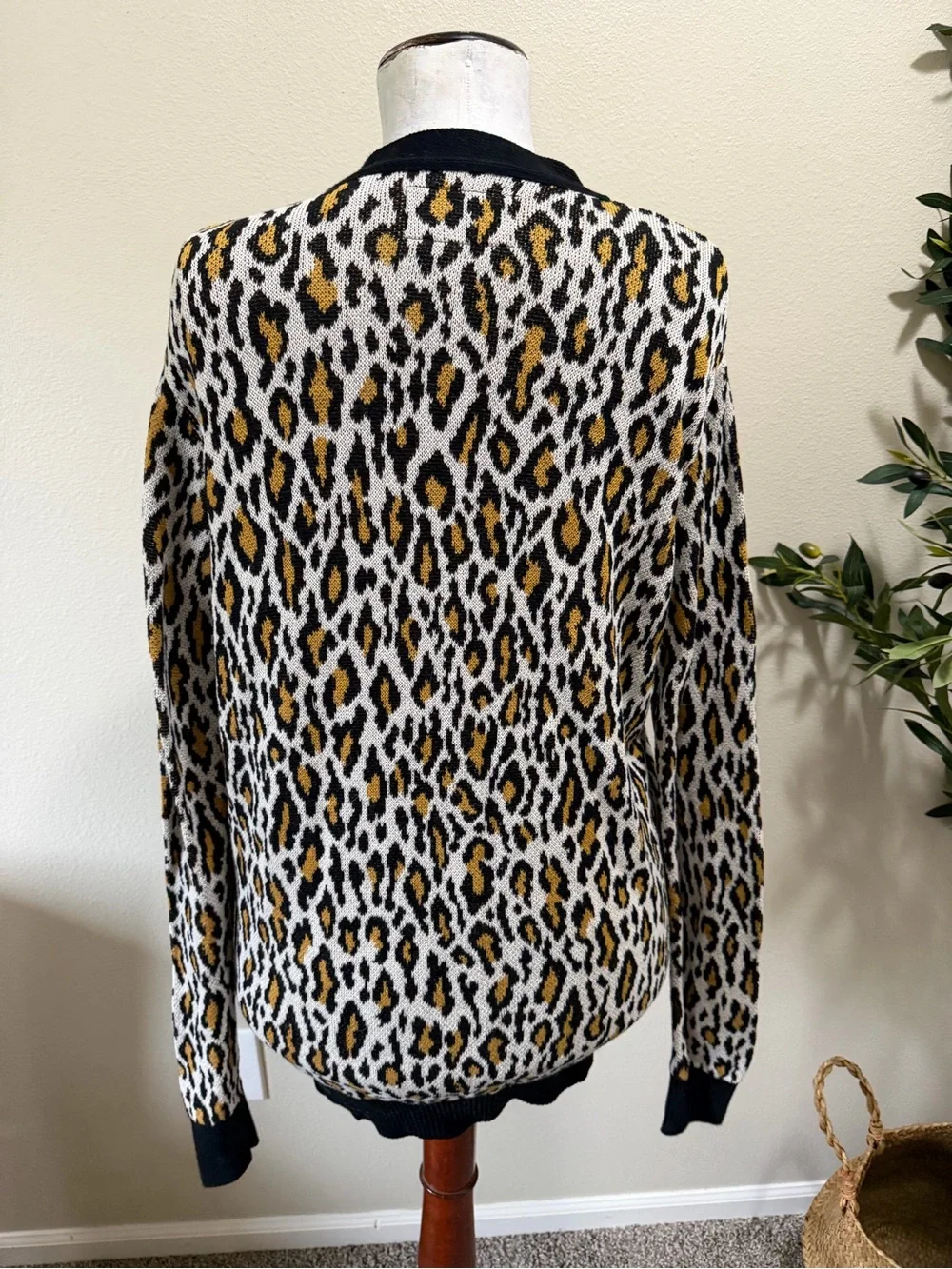 Designer leopard Print Button Cardigan in Black, White & Mustard